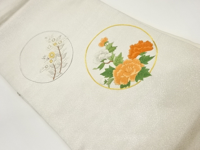 金駒刺繍花々模様名古屋帯
